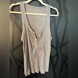 Gray Sleeveless Henley Top Aerie Real Soft